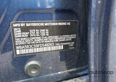 2015 BMW 535I xDrive from USA, damaged, VIN WBA5B3C59FD548263